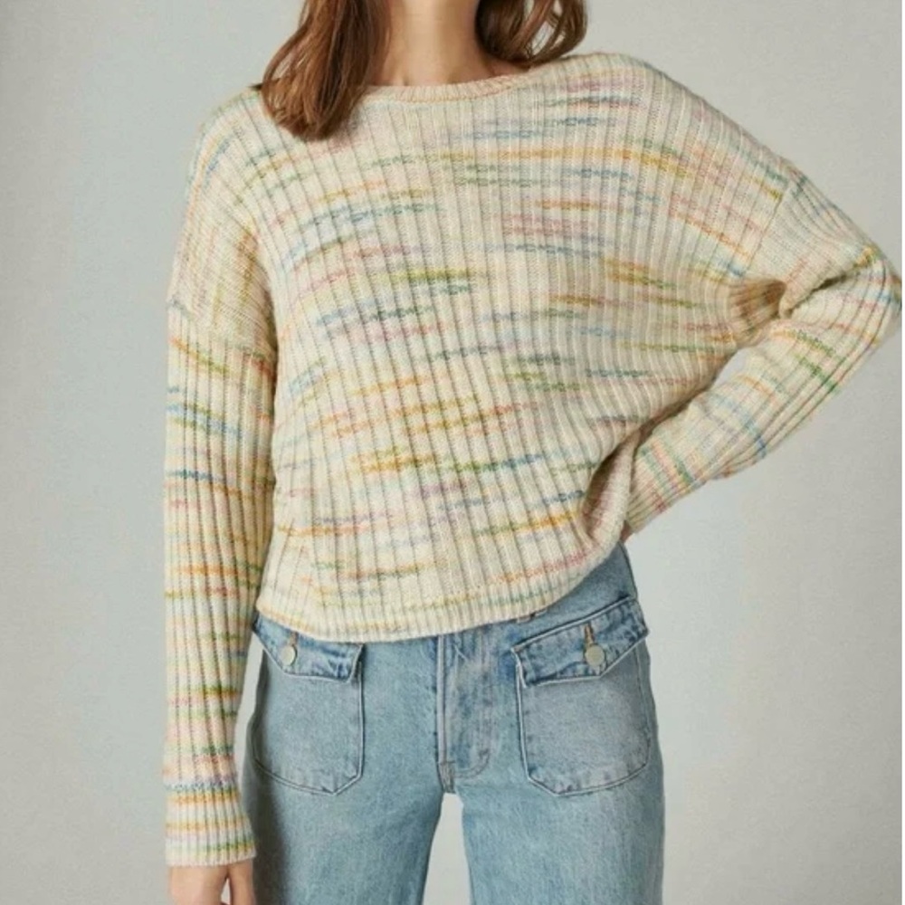 Lucky Spacedye Multicolored Pastel Crewneck Ribbed Sweater